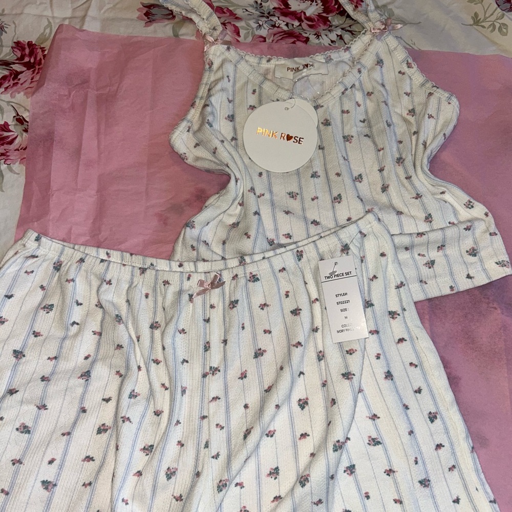 Pink rose medium high waist shorts and cropped cami pajama set